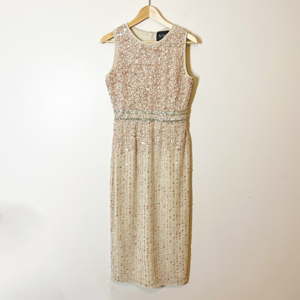 Mac Duggal Beaded Sleeveless High Neck Midi Sheath Dress Style #10509 Size 4 - Picture 3 of 11